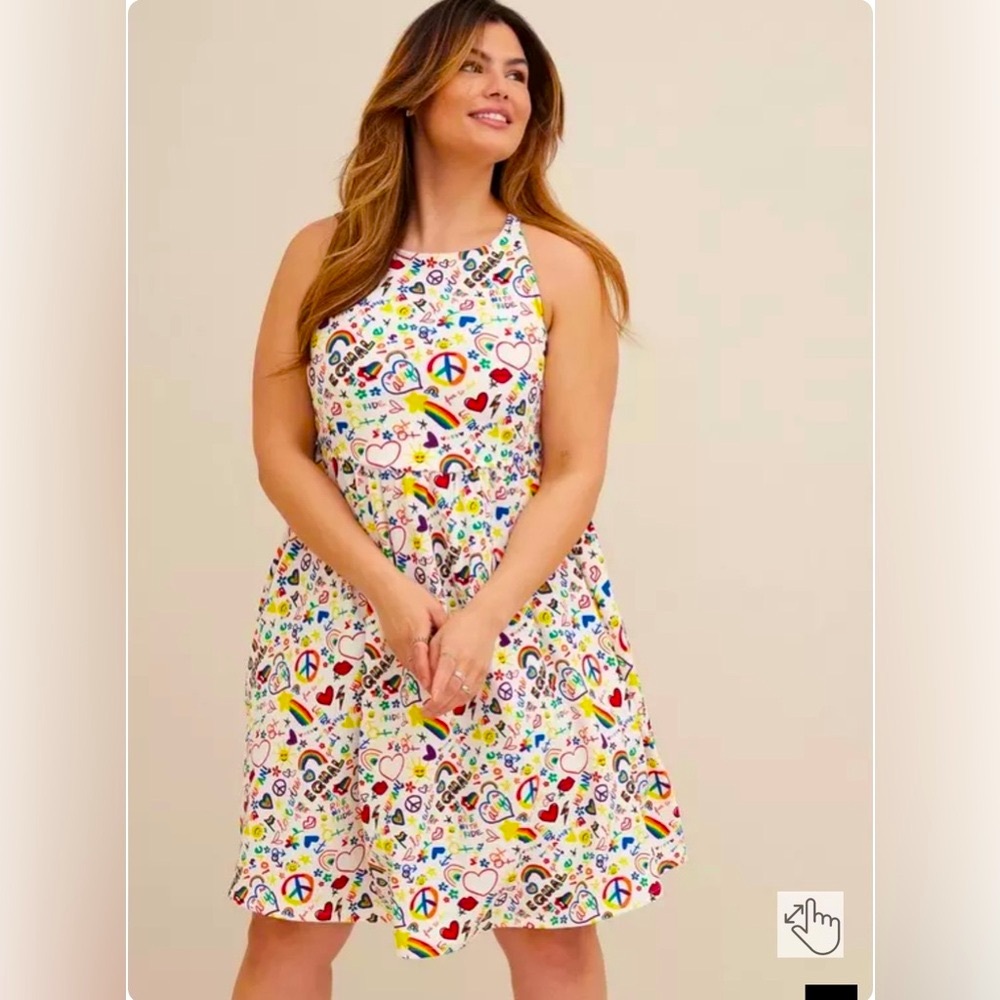 Torrid, Rare Pride doodle art mini textured skater dress.